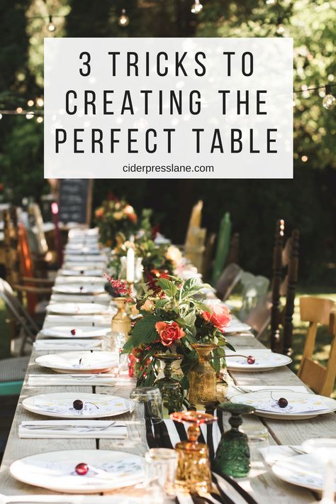 3 Tricks to Creating the Perfect Table — ciderpress lane Graduation Dinner Table Ideas, Outdoor Dinner Party Table, Graduation Banquet, Dinner Party Centerpieces, Backyard Dinner Party, Dinner Party Table Settings, Simple Table Settings, Dinner Party Decorations, Outdoor Dinner Parties