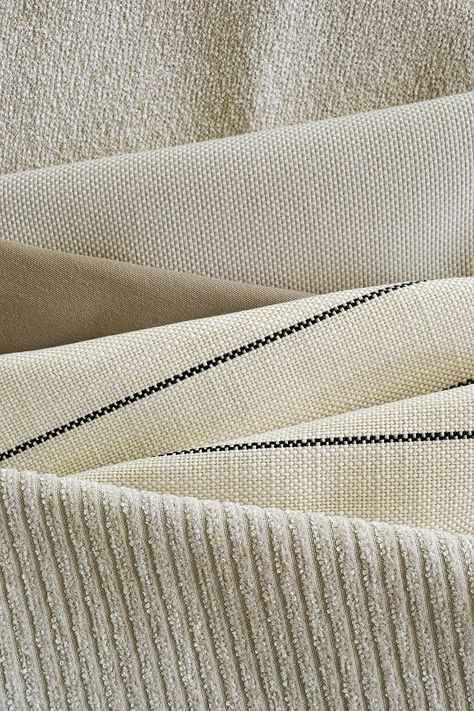 One of our most popular textures in an elegant linen-look stripe. This fabric is a favorite for upholstery. White Fabric Texture, Abstract Logos, Furniture Fabrics, Michael Kors Designer, Luxury Textiles, Fabric Photography, Chunky Knits, Fabric Textures, Outdoor Pillow Covers