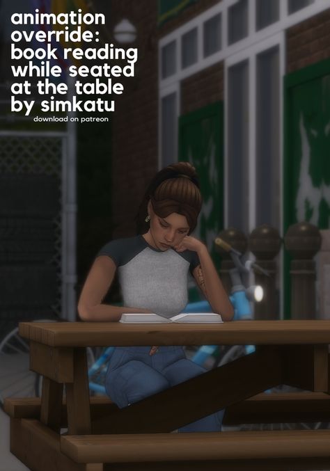 animation override: book reading while seated at the table | simkatu Sims 4 Animation Replacement, Animation Override Sims 4, Sims 4 Bookworm Cc, Macbook Sims 4, Sims 4 Cc Default Replacement, Sims 4 Animation Mods, Sims 4 Lifestyle Mods, Sims 4 Screenshots, Sims 4 Replacement Cc