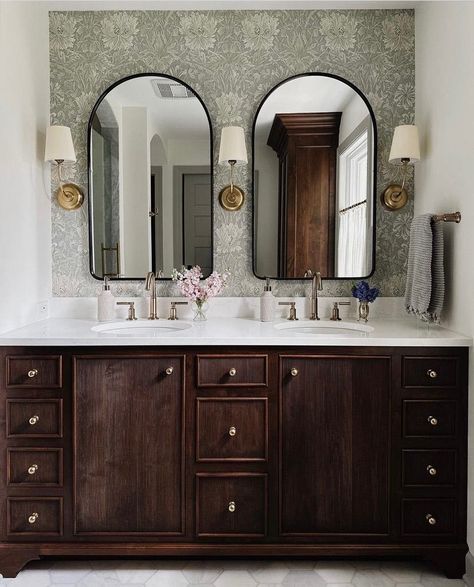 Beautiful Bathroom Vanity Ideas – Forbes Home Beautiful Bathroom Vanity, Dark Wood Bathroom, Bronze Bathroom, Classic Bathroom, Upstairs Bathrooms, Wood Bathroom, Bathroom Wallpaper, Bathroom Renos, Kids Bath