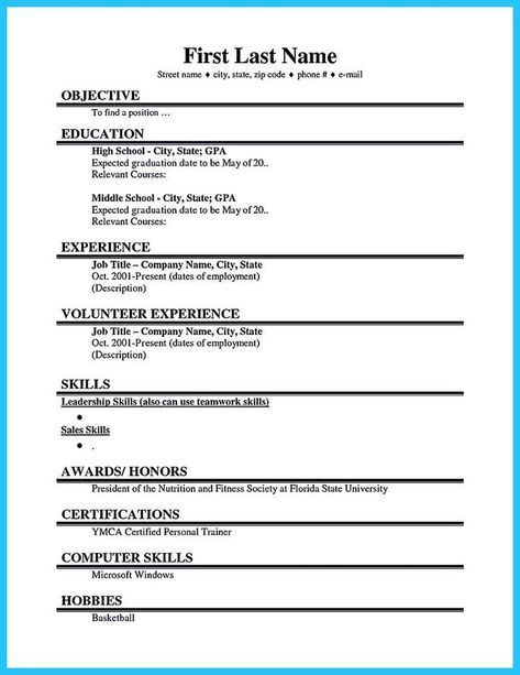 College Student Resume, High School Resume Template, First Job Resume, Basic Resume Examples, Resume Outline, Teen Resume, High School Resume, Job Resume Format, Cv Example