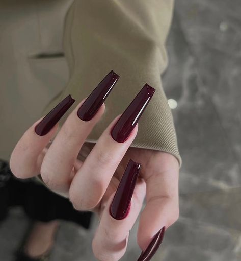 Burgundy Acrylic Nails, Red Stiletto Nails, Long Red Nails, Red Gel Nails, Nails Extra, Dark Red Nails, Wine Nails, Maroon Nails, Luxury Press On Nails