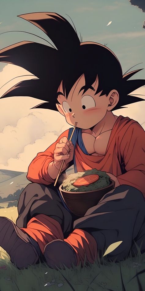 Young Goku eating Cute Illustration Wallpaper, Goku Cute, Chibi Goku, Pokemon Anime Characters, Dbz Wallpapers, Ball Wallpaper, Naruto Wallpaper Iphone, Kid Goku, Goku Wallpaper