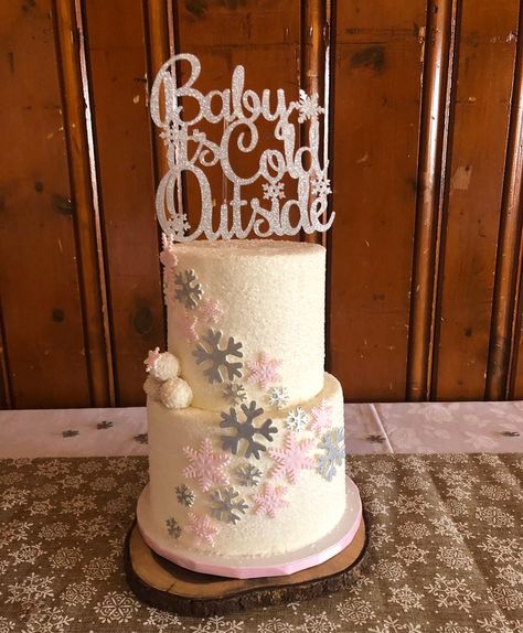 Baby It's Cold Outside Baby Shower Cake, It’s Cold Outside Baby Shower Cake, Baby It’s Cold Outside Cake, Winter Wonderland Baby Shower Cake, Winter Baby Shower Cake, Pink Baby Shower Cake, Winter Cakes, Baby Shower Cakes Girl, Outside Baby Showers