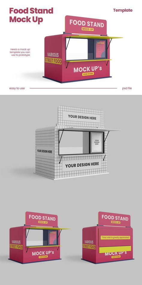 Food Stand MockUp Booth Shop Design, Food Both Design, Burger Kiosk Design, Burger Stall Design, Booth Food Design, Market Food Stall Ideas, Stand Booth Design Food, Food Corner Design, Food Stand Ideas