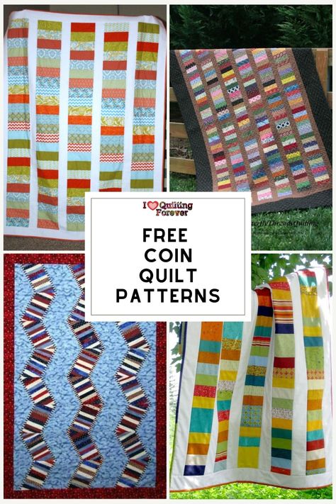 Top 9 Free Coin Quilt Patterns (+6 Bonus Patterns For Sale Coin Quilt, Scrappy Quilt Patterns, String Quilts, Scrap Quilt Patterns, Beginner Quilt Patterns, Strip Quilts, Scrappy Quilt, Scrappy Quilts, Crafts Beautiful