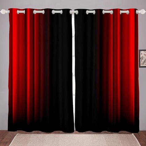 Amazon.com: Feelyou Abstract Ombre Curtains Kids Teens Red and Black Window Curtains for Bedroom Living Room,52 X 84 Inches,2 Panels : Home & Kitchen Red Aesthetic Room Decor Baddie, Black Red Gray Bedroom Room Ideas, Black And Red Bedroom Decor, Red Kids Bedroom, Black And Red Bedroom, Black Window Curtains, Red And Black Bedding, Black And Red Living Room, Pleasure Room