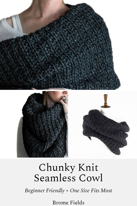 Oversized Chunky Knit Cowl : Free Knitting Pattern : Brome Fields Chunky Knit Cowl Pattern, Large Scarf Knitting Pattern, Mindless Knitting Projects, Chunky Knit Poncho Free Pattern, Cowl Knitting Patterns Free Chunky, Bulky Yarn Scarf Knitting Patterns, Chunky Yarn Projects Knit, Bulky Knit Scarf Patterns Free, Bulky Scarf Knitting Pattern