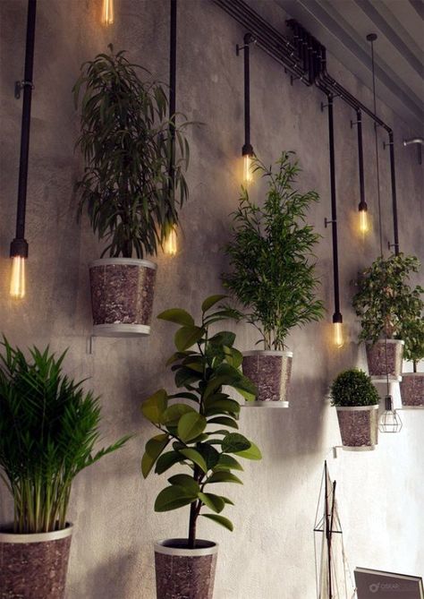 40 So Perfect Wall Hanging Plant Decor Ideas Shipping Furniture, Industrial Bedroom Design, Industrial Restaurant, Industrial Bedroom, Vintage Industrial Decor, Vintage Industrial Style, Industrial Interior Design, Coffee Shop Design, Design Industrial