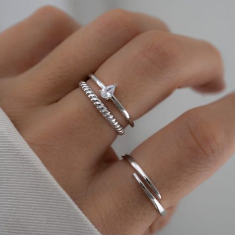 Faster shipping. Better service Rings Aesthetic Silver Simple, Silver Ring Stack Dainty, Silver Ring Layering, Sterling Silver Jewelry Aesthetic, Everyday Jewelry Simple Silver, Styling Rings Silver, Multiple Silver Rings, Dainty Silver Rings Aesthetic, Silver Ring Stacking