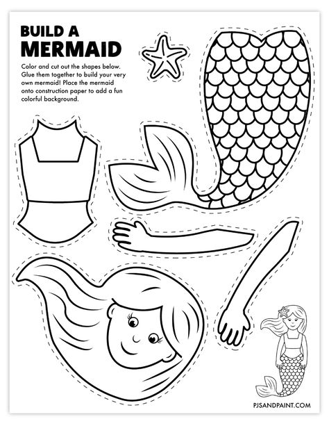 free printable build a mermaid craft Art And Craft Worksheet, Mermaid Paper Dolls Free Printable, Fun Prek Crafts, Easy Art Projects For Kids Summer, Mermaid Crafts Preschool Art Projects, Build A Princess Printable, Build A Fish Craft, Mermaid Coloring Sheets Free Printable, Mermaid Art And Craft