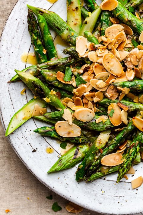 Roasted Asparagus With Tomatoes, Pan Roasted Asparagus Recipes, Honey Roasted Asparagus, Asparagus With Lemon Butter Sauce, Lemon Roasted Asparagus, Charred Lemon, Lazy Cat Kitchen, Oven Roasted Asparagus, Asparagus Recipes Roasted