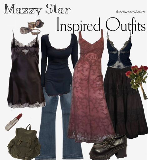 Whimsigothic Outfits Aesthetic, Mazzy Star Clothes, Whimsigoth Concert Outfit, Mazzy Star Dress, 90s Witchy Outfits Winter, Whimsigoth Corset Outfit, Mazzy Star Inspired Outfit, Simple Whimsigoth Outfit, Y2k Whimsigoth Outfits