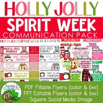 Looking for fun spirit week ideas for December? Holly Jolly Spirit Week lets students show school spirit in fun holiday ways!Save 50% off all Spirit Day and Spirit Week packs by purchasing the yearlong Spirit Week Growing Bundle - plus get ALL future additions FREE!This fun-filled week includes the ... Holiday School Spirit Days, Spirit Week Ideas For Adults, Christmas Spirit Week Elementary School, Christmas Fun Days For School, Christmas Work Spirit Week, December Spirit Days, Work Holiday Spirit Week Ideas, Christmas Work Week Ideas, Holiday Character Dress Up Day