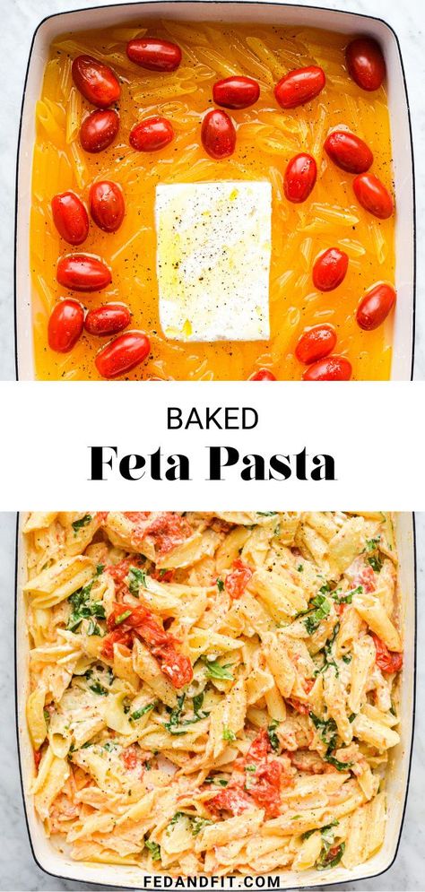 Baked Feta Broccoli Pasta, Pasta Sheets Ideas, Baked Cheese And Tomato Pasta, One Pan Pasta Recipes Oven, One Pan Tomato Feta Pasta, Pasta Recipes Feta, 1 Pan Pasta Bake, Pasta Feta Recipes, Dishes With Feta Cheese