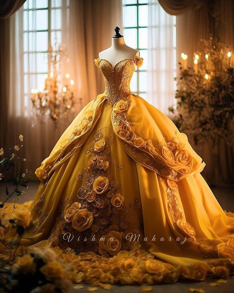 Vishma Maharaj (@whizicalmermaid) • Instagram photos and videos Vishma Maharaj, Beauty And The Beast Dress, Princess Belle Dress, Belle Gown, Kids Prom Dresses, Sweet 16 Outfits, Beauty And Beast, Frocks And Gowns, Yellow Gown