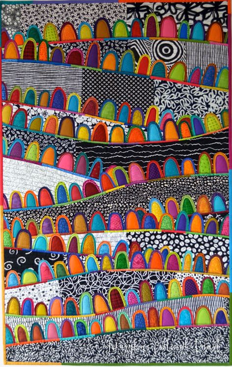 Maryline Collioud-Robert, "A Happy Place", contemporary, quilt Quirky Quilts, Contemporary Art Quilt, Abstract Quilt, Quilt Modernen, Colorful Quilts, Contemporary Quilts, Patchwork Patterns, Art Textile, Aboriginal Art