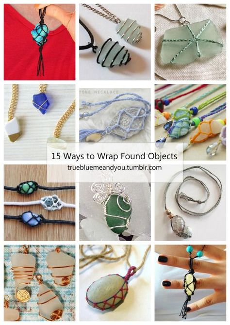 15 Ways to Convert Found Objects into Jewelry from truebluemeandyou. These tutorials are perfect for summer found objects that you want to use for jewelry. From wire wrapping to crochet to macrame, th Stone Necklace Diy, Macrame Colar, Wire Wrapping Diy, Diy Collier, Rock Jewelry, Necklaces And Bracelets, Diy Tags, Diy Wire Jewelry, Stone Wrapping