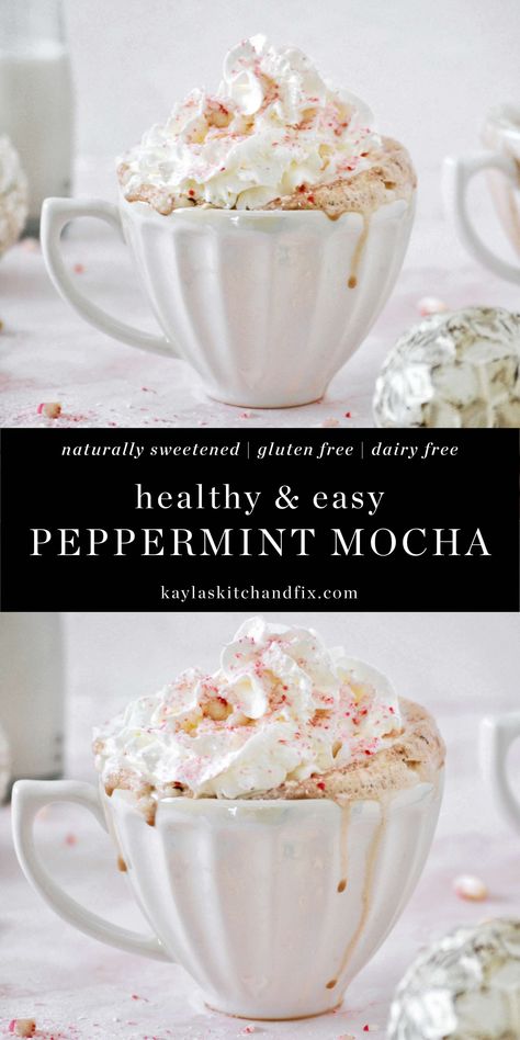 This Dairy Free Peppermint Mocha is super easy to whip up in five minutes and can be made two ways using ingredients you probably already have in your pantry. Starbucks who? Peppermint Recipes, Refined Sugar Free Recipes, Easy Coffee Recipes, Easy Drink Recipes, Easy Drinks, Peppermint Mocha, Grain Free Recipes, Real Ingredients, Sugar Free Recipes