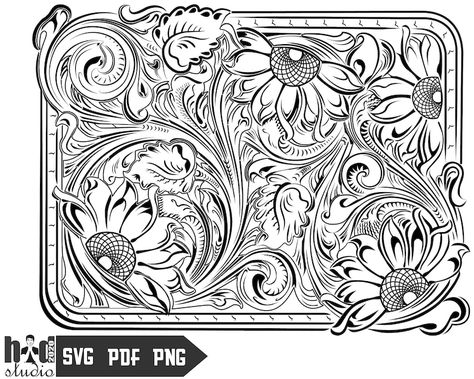 Tooled Leather Pattern, Art Du Cuir, Leather Patterns Templates, Diy En Cuir, Custom Leather Work, Leather Working Patterns, Leather Tooling Patterns, Tooling Patterns, Floral Svg