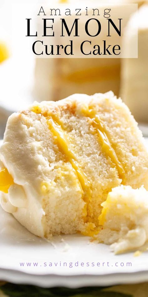 Lemon lovers are thrilled with all the lemon flavor packed in our luscious Lemon Curd Cake. We've incorporated lemon juice and zest in the cake layers, buttercream frosting and of course the tangy lemon curd filling. This cake is truly a burst of lemon sunshine! #lemoncurdcake #lemoncake #lemonloverscake #bestlemoncurdcake #lemoncurd Whole Lemon Cake Recipe, Lemon Pound Cake With Lemon Pudding, Lemon Curd For Cheesecake, Lemon Cake With Vanilla Pudding, Lemon Custard Cake Filling, 8 Inch Lemon Cake Recipe, Lemon Curd Filled Cake, Vanilla Cake With Lemon Curd And Raspberry Filling, Lemon Torte Cake