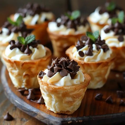 Cannoli Cups, Mini Cannoli, Cannoli Recipe, Dessert Cups Recipes, Italian Desserts, Dessert Cups, Cannoli, Mini Chocolate Chips, Mini Desserts