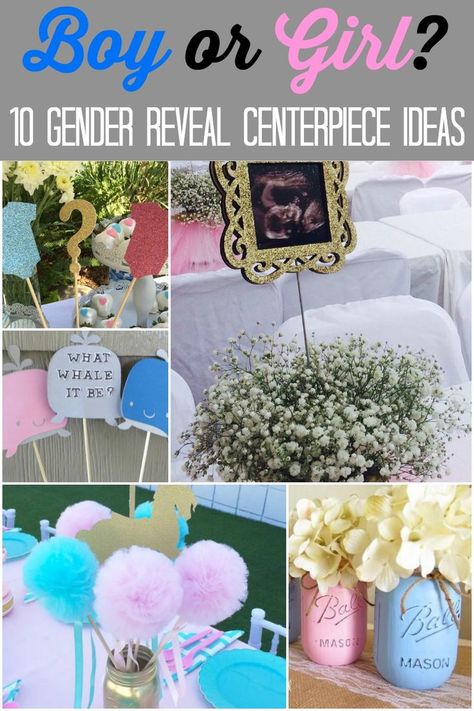 Find the right gender reveal centerpieces for your gender reveal party with the nearly a dozen gender reveal centerpiece ideas found below. #babyshower #genderreveal #genderrevealparty #partyideas #babyshowerideas #genderrevealideas #genderreveals #genderreavelparties #centerpieces #partydecor #partydecorations  via @whatsupfagans Gender Reveal Decorating Ideas, Reveal Party Ideas Decorations, Gender Reveal Centerpiece Ideas, Baby Reveal Decoration Ideas, Gender Reveal Decorations Diy, Gender Reveal Centerpieces, Baby Reveal Ideas, Gender Reveal Decor, Simple Gender Reveal