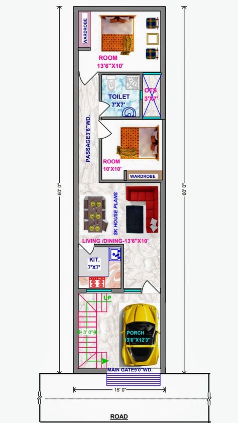 SK HOUSE PLANS || HOUSE PLAN 15 X 60 #SKHOUSEPLANS || #HOUSE #PLAN 15 X 60 16x35 House Plan, 15×60 House Plan, 2 Story House Design, House Front Wall Design, Budget House Plans, Cottage House Designs, North Facing House, Modern Bungalow House Design, Kerala House