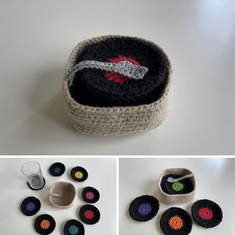 Crochet Guys Gifts, Crochet Vinyl Record Coaster, Things To Crochet Boyfriend, Crochet Husband Gift, Grandpa Crochet Gifts, Crochet Ideas For Grandparents, Crochet Men Gifts Ideas, Crochet Record Player, Crochet Birthday Gifts For Mom