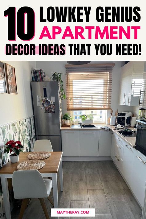 Small Apartment Décor How To Decorate A Small Apartment Ideas, Small Apartment Hacks Rental, Cheap Decorating Ideas For Apartment, Apartment Hacks Rental, Tiny Apartment Ideas, Small Apartment Ideas Space Saving, Kitchen Apartment Ideas, Small Space Apartment Ideas, Studio Apartment Kitchen