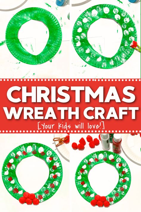 Are you looking for an easy Christmas wreath craft for kids? We've got a simple paper plate wreath craft for toddlers and preschoolers! This fun fine motor activity is perfect for Christmas week activities and holiday lesson plans! Christmas art activity for preschoolers! Paper Plate Christmas Crafts Toddlers, Holiday Crafts For Kids Preschool, Christmas Paper Plate Wreath, Christmas Wreath Paperplate, Christmas Wreath Activity For Kids, Paper Plate Wreath Crafts For Kids, Paper Plate Wreath Preschool, Christmas Wreaths Crafts Preschool, Plate Christmas Ornaments