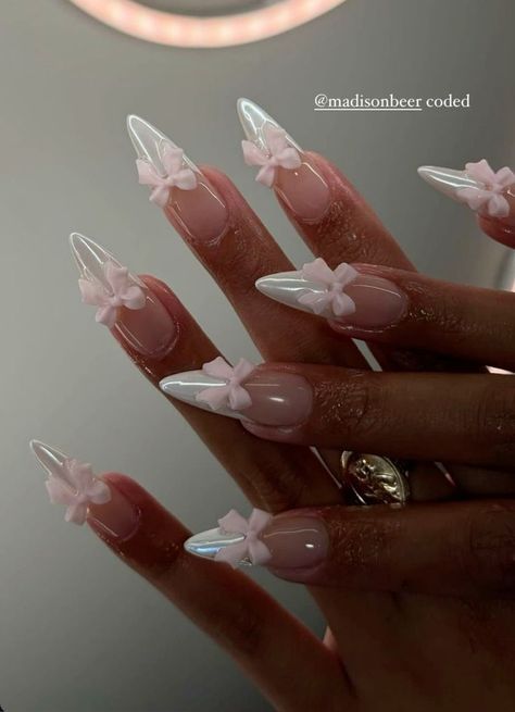 formal nail inspo ft madison beer xx Nail Foto, Nail Art Creative, Cnd Nail Polish, Bow Nail Designs, Maquillage On Fleek, Beach Nail, Proof Of Concept, Girly Acrylic Nails, Almond Nails Designs