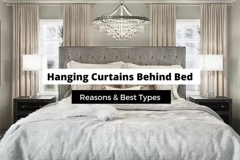 Hanging Curtains Behind A Bed: Best Types of Curtains  - Craftsonfire Curtain Behind Bed, Bedroom Curtains Behind Bed, Dark Wood Bed Frame, Queen Bed Frame Diy, Wood Bed Frame Diy, Custom Bed Frame, Curtains Behind Bed, Installing Curtain Rods, Bohemian Bedroom Inspiration