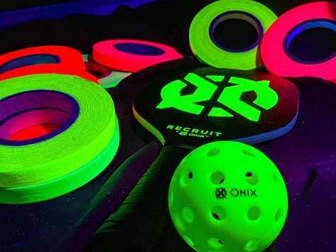 Glow In The Dark Pickleball, Pickleball Themed Party, Pickleball Wreath, Pickleball Party Ideas, Pickleball Party, Simply Orange, Sport Theme, Tennis Party, Black Lights