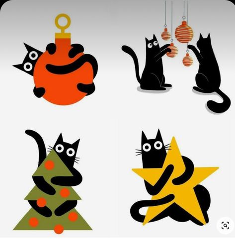 Christmas Cats Illustration, Cute Christmas Art Drawing, Diy Cat Ornaments, Christmas Ornament Illustration, Merry Christmas Drawing Ideas, Cat Christmas Drawing, Christmas Animals Illustration, Christmas Cat Drawing, Christmas Cat Illustration