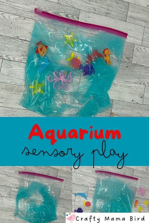 Creativity, imagination and retelling can all be used while exploring with this sensory bag.  Post also includes a list of recommended book about ocean animals. Sea Life Sensory Bin, Jellyfish Sensory Bin, Sea Creature Theme Preschool, Ocean Exploration Preschool, Ocean Animals Sensory Activities, Rainbow Fish Sensory Activities, Easy Ocean Crafts For Toddlers, Fish Theme Preschool, Sensory Ocean Activities