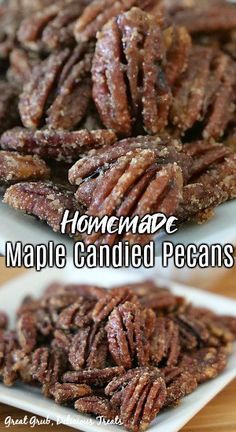 Candied Maple Pecans, Maple Nuts Recipe, Maple Pecan Candy, Maple Pecan Recipes, Glazed Nuts Recipe Maple Syrup, Maple Glazed Walnuts Recipe, Candied Pecans Maple Syrup, Maple Walnuts Candied, Maple Syrup Pecans