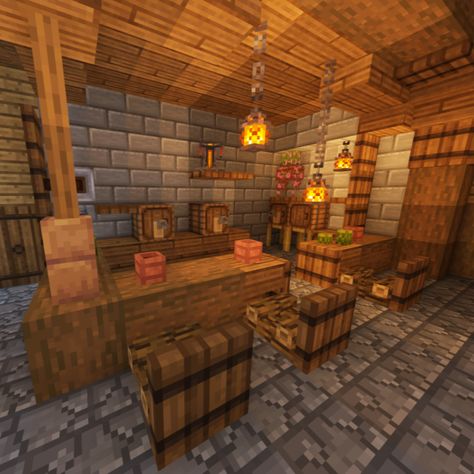 Grab a drink in this cozy tavern and enjoy the atmosphere #minecraft #minecrafttavern #interiordesign #minecraftideas Minecraft Distillery, Sitting Area Minecraft, Minecraft Fisherman House Interior, Tavern Minecraft Ideas, Saloon Minecraft, Wine Cellar Minecraft, Minecraft Chinese Restaurant, Midevil Minecraft Interior, Minecraft Jukebox Ideas