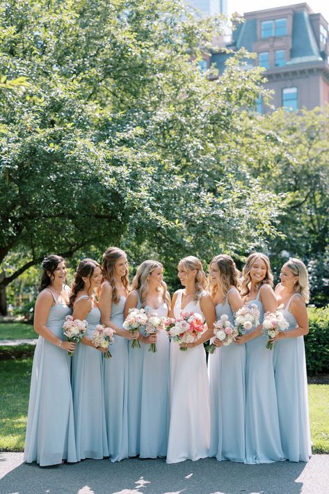 Brides Maid Dresses Light Blue, Beidemaid Dresses, Baby Blue Bridesmaids Dress, Blue Mist Bridesmaid Dresses, Blue Hydrangea Bridesmaid Dresses, Very Light Blue Bridesmaid Dresses, Aesthetic Blue Bridesmaid Dresses, Wedding Themes Bridesmaids, Blue Wedding Photography