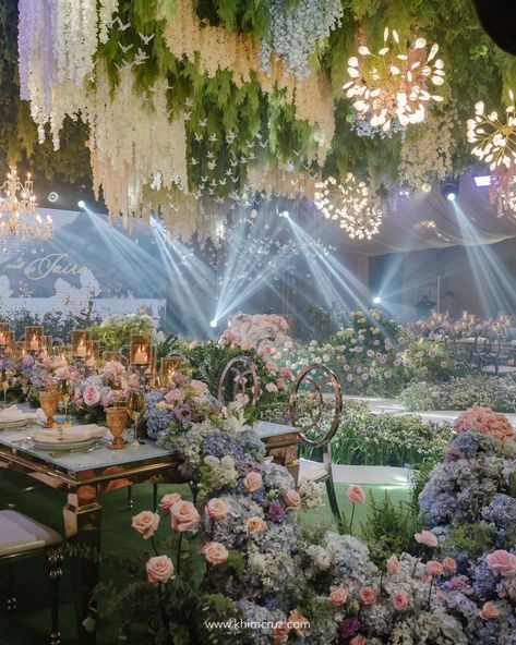 Florist Wedding Decor, Spring Venue Wedding, Wedding Decorations Garden Theme, Garden Backdrop Wedding, Garden Wedding Decorations Indoor, Fairytail Garden Wedding, Debut Event Design, Garden Reception Wedding Decorations, Princess Garden Wedding