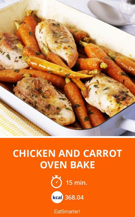 Chicken and Carrot Oven Bake - quick recipe - simple dish - A recipe idea by EAT SMARTER | Baking, Roast, Poultry, Vitamin-rich, Root Vegetable #chicken #recipes Baked Chicken And Carrots, Roasted Chicken And Carrots, Chicken And Carrot Recipes, Baked Marinated Chicken Breast, Chicken Carrots Recipe, Chicken And Carrots, Carrots In Oven, Chicken Breast Oven, Kohlrabi Recipes