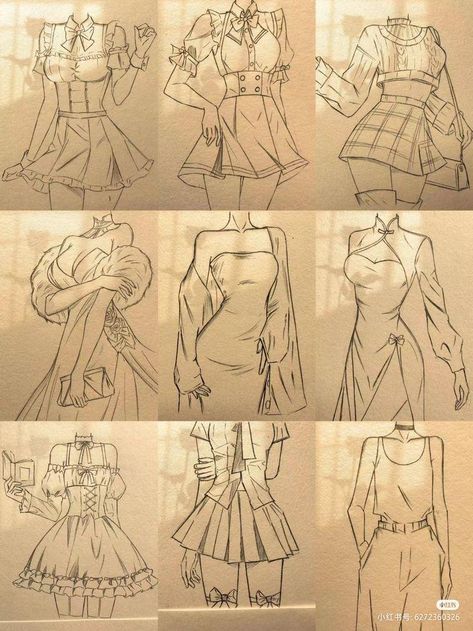 Clothes Reference Sketch, Drawing Dresses Ideas Fashion Sketches, Clothes Drawing Women, How To Draw Outfits Sketch, Clothes Drawing Ideas Fashion Sketches, Outfit Sketches Fashion, Women Clothes Drawing, Designing Clothes Sketches, Sketch Clothes Design