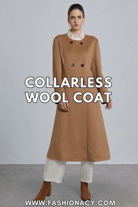 Collarless Wool Coat Outfit Women Wool Coat Outfit Women, Coat Outfit Women, Wool Coat Outfit, Stylish Winter Coats, Collarless Coat, Coat Outfit, Versatile Outfits, Outfit Women, Coat Outfits