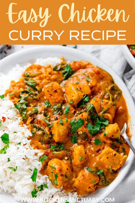 A quick and simple mild chicken curry recipe with bags of flavour. Ready in 30 minutes, it makes a great go-to mid-week meal for the whole family. Freezer-friendly so you can make a big batch and save some for later. #chickencurry #easychickencurry Pressure Cooker Curry Recipes, Indian Food Chicken Recipes, Basic Curry Recipe, Indian Style Chicken Curry, Different Types Of Curry, Healthy Chicken Curry Recipes, Best Curry Chicken Recipes, Oven Curry Chicken, Freezer Curry