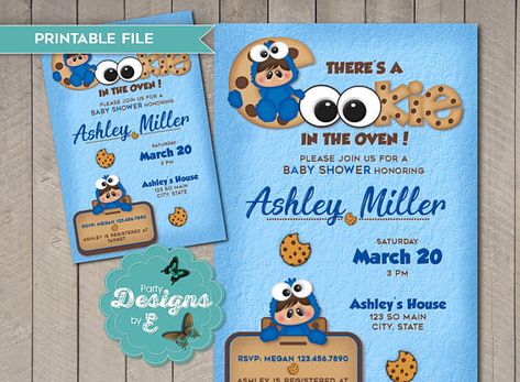 Cookie Monster Baby Shower Invitation There is a Cookie in Baby Cookie Monster, Cookie Monster Birthday Party, Monster Invitations, Monster Baby Showers, Baby Cookie, Monster Birthday Invitations, Cookie Monster Party, Monster Ideas, Cookie Monster Birthday