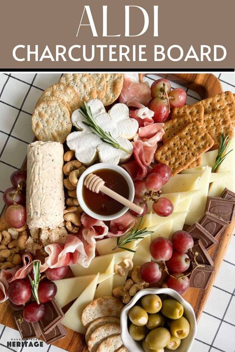 How to Make an Aldi Charcuterie Board on a Budget - Honey-Glazed Heritage Thanksgiving Charcuterie Board Aldi, Charcuterie Board On A Budget, Aldi Charcuterie Board, Aldi Charcuterie, Charcuterie Picnic, Blue Cheese Stuffed Olives, Charcuterie Party, Charcuterie Appetizers, Catering Food Displays