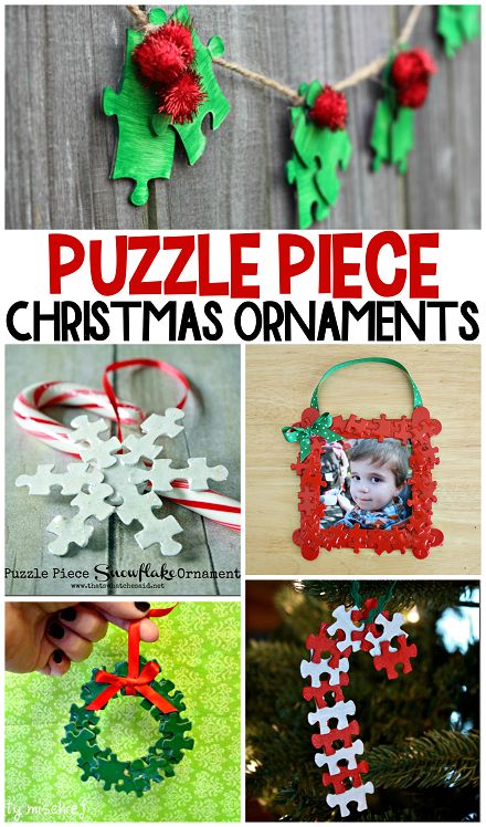 Cute Craft Ideas, Ornaments For Kids To Make, Puzzle Piece Crafts, Christmas Ornaments For Kids, Crafty Morning, Ornaments For Kids, Cute Craft, Puzzle Crafts, Holiday Crafts For Kids