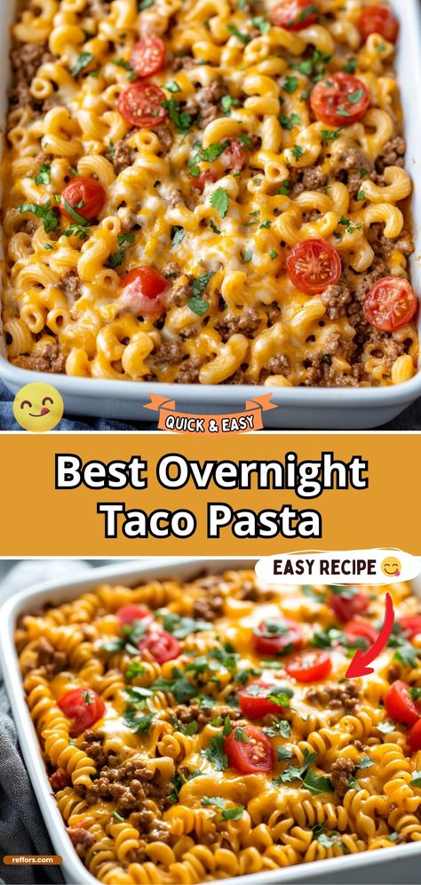 Overnight Taco Pasta Overnight Taco Pasta, Taco Pasta Casserole, Taco Spices, Taco Pasta Bake, Taco Pasta Recipes, Crockpot Pasta, Dinner Party Dishes, Crockpot Turkey, Taco Pasta