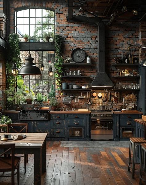 Dark Academia House, Dark Academia Kitchen, Academia House, Dark Academia Interior, Dark Academia Home, Dark Home Decor, Rustic Kitchen Design, Dark Home, Boho Kitchen