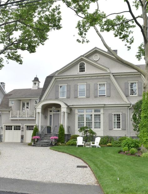 Exterior Paint Colors for Homes- New England Style England House Exterior, New England Cottage Exterior, New England Colonial House Exterior, New England House Exterior, New England Homes Exterior, New England Exterior, New England Colonial House, Taupe House, Paint Combos